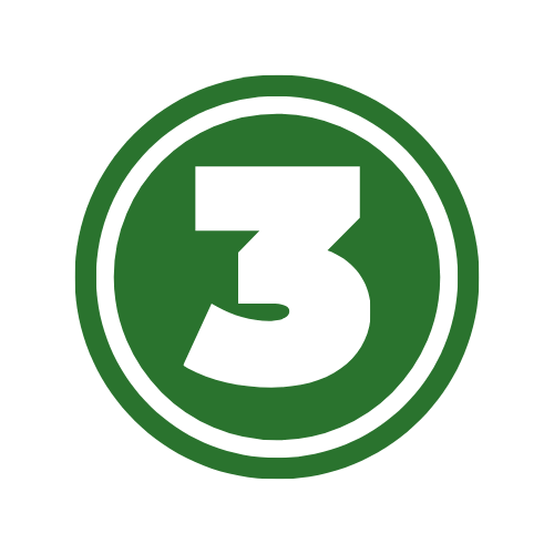 12 weisse 3 auf grünem Hintergund, rund